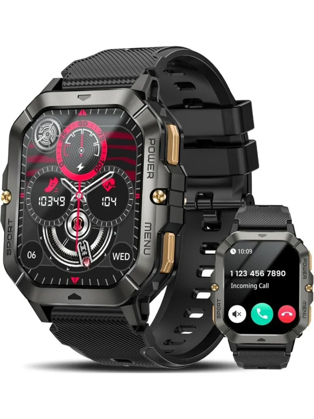 Waterproof Fitness Smart Watch for Men - Calls, Heart Rate, Blood Pressure, 100